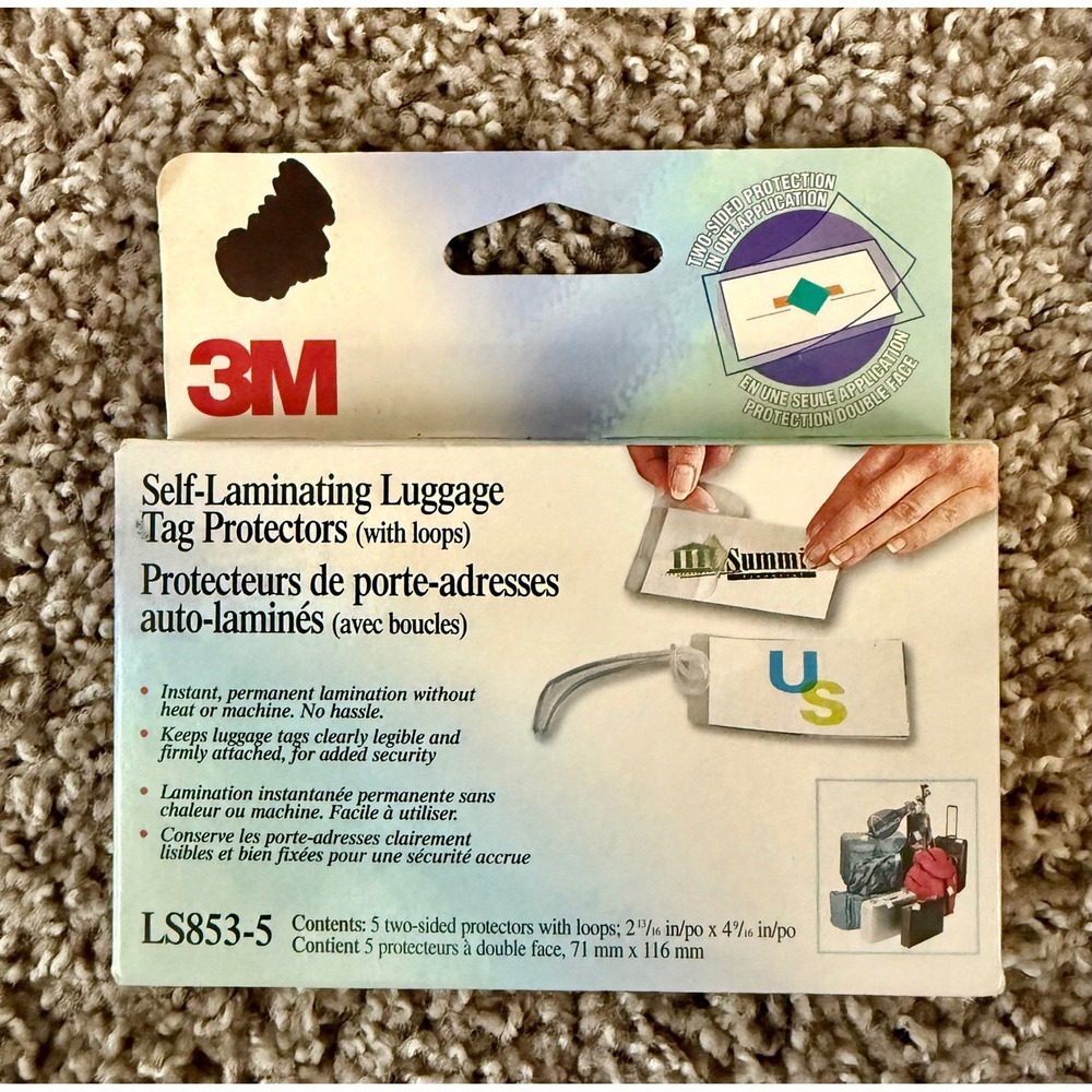 3M Self-Laminating Luggage Tag Protectors Clear New LS853-5 5-Pack